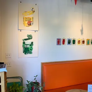 a booth with a table and chairs