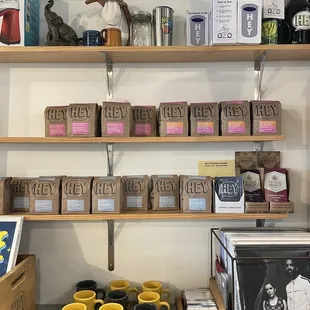shelves of coffee and tea