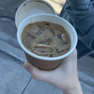 Iced spicy mocha with oak milk. Yum!
