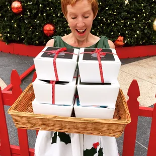 Boxes of freshly baked goodies to keep the Union Square shopkeepers energized during the holidays.