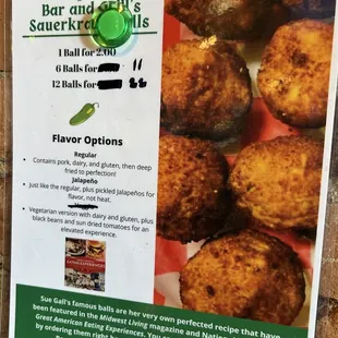 Sauerkraut balls menu