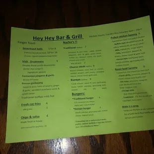 This is the menu as of January 2020. Other menu pictures posted on yelp no longer exist