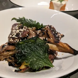 Grilled mushrooms with bitter melon ponzu sauce