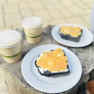 a plate of food and a cup of coffee