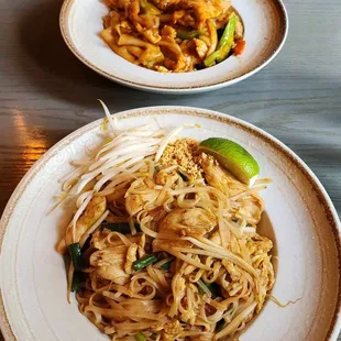Drunken Chicken Noodles (top) and Chicken Pad Thai (bottom)