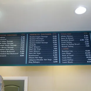 Price board, circa Sept 2017