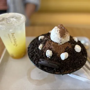 Choco with Oreo Crunch + Pineapple Passionfruit drink