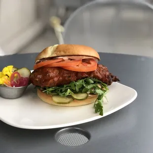 a burger on a plate