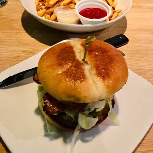 a burger and fries