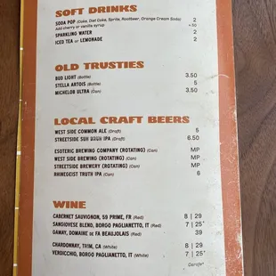 Drink menu