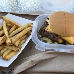 House burger and side of fries