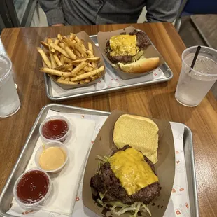 Smash burgers and basket of beef tallow fries!