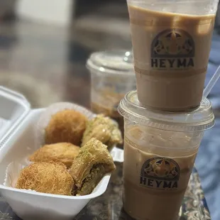 two cups of coffee and fried food