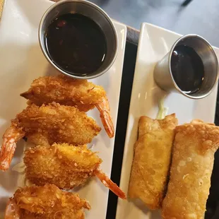 Coconut Prawns and Crab Rolls.