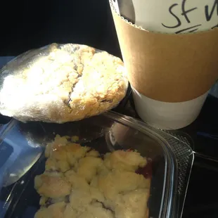 Breakfast cookie, cherry thing, and a large hot campfire Christmas for me!