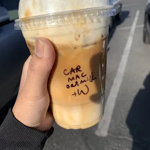 Caramel macchiato oat milk and whipped cream