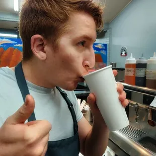 Evan roasts all the coffee locally.