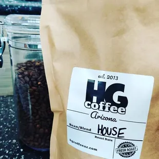 We sell coffee beans by the pound and half pound.