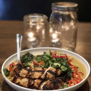 THE YELLOW CURRY with COCONUT JASMINE RICE and FARMHOUSE CHICKEN BREAST BYOB