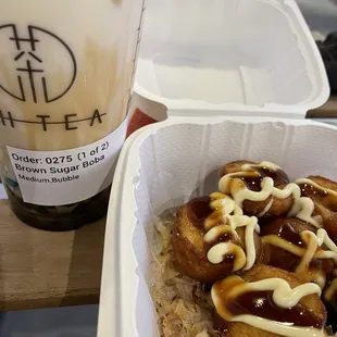 Takoyaki, brown sugar boba