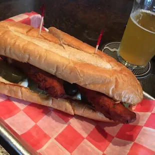 Fried chicken on an Italian hoagie... spicy and delicious!