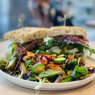 Mozzarella prosciutto focaccia sandwich