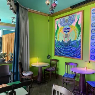 a brightly lit dining room