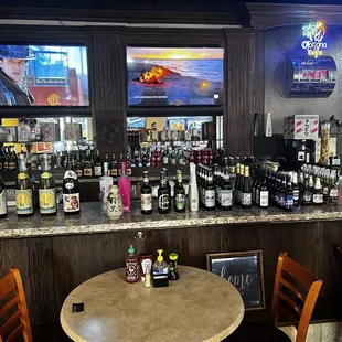 a bar full of bottles of beer