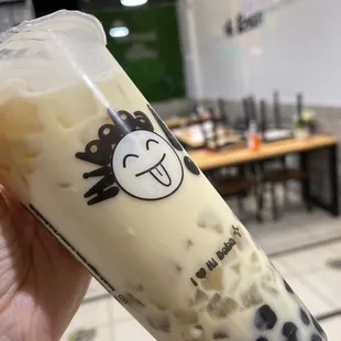 B2. Iced Jasmine Green Tea with milk, aloe, grass jelly &amp; boba!