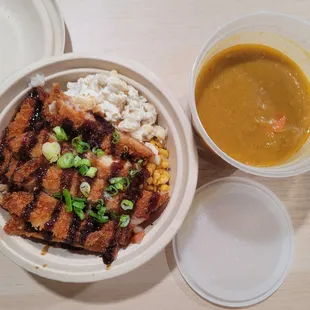 hawaiian chicken katsu (steamed white rice) with side of curry