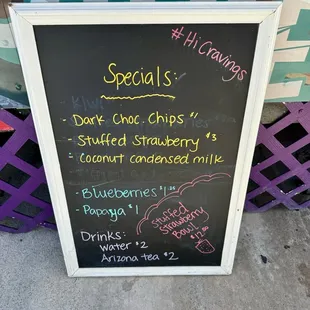 a chalk board with a menu on it