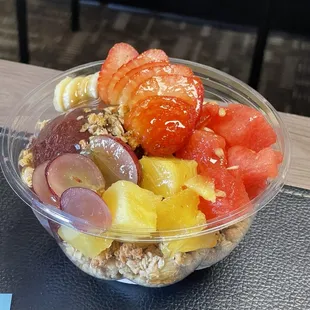 Fresh fruit, granola, honey with açaí and coconut sorbet