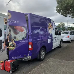 a van parked in a parking lot