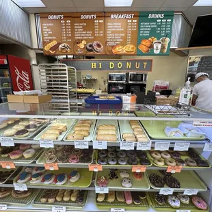 a display of various types of donuts