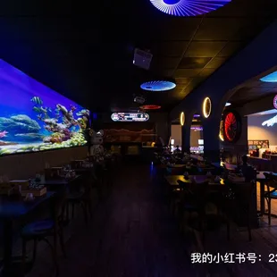 a fish tank in a restaurant