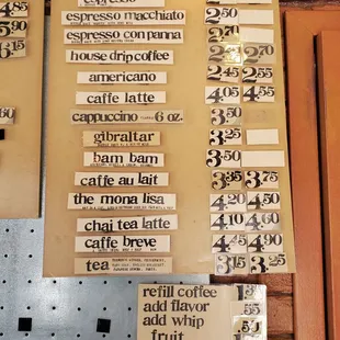 Close up of Classic menu and additions