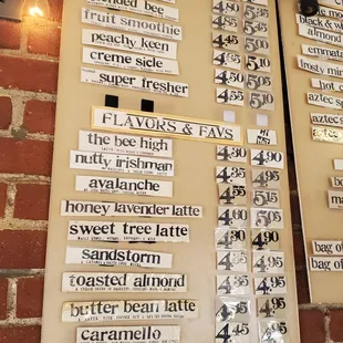 Close up of blended and speciality drink menu