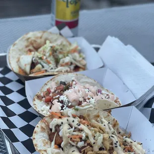 two tacos and a soda