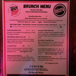 Truck stop menu brunch