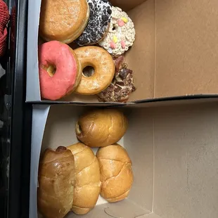 a variety of donuts in a box