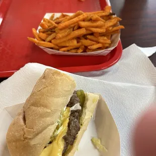 Cheeseburger Poboy &amp; Sweet Potato fries