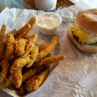Cheeseburger &amp; spicy fried green beans