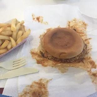 a hamburger and french fries