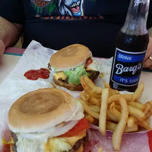 Gotta have a Barq&apos;s ROOT BEER with a double cheeseburger and crispy fries.