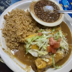 Enchiladas Special with charro beans ! Selenas favorite.