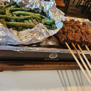Grilled beef skewers and the green beans were so good seasoned with the same spices for their grilled meats.