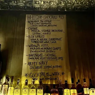 Cocktail menu