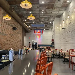 tables and chairs in a restaurant