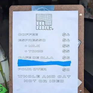 Current menu as of 1/4/25