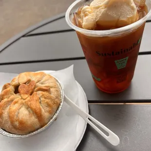 Very small chicken pot pie and coffee ice cream float